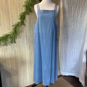 TY Original Wear Blue Linen Blend Midi Jumper, 12P, EUC, Pockets, Adj. Straps